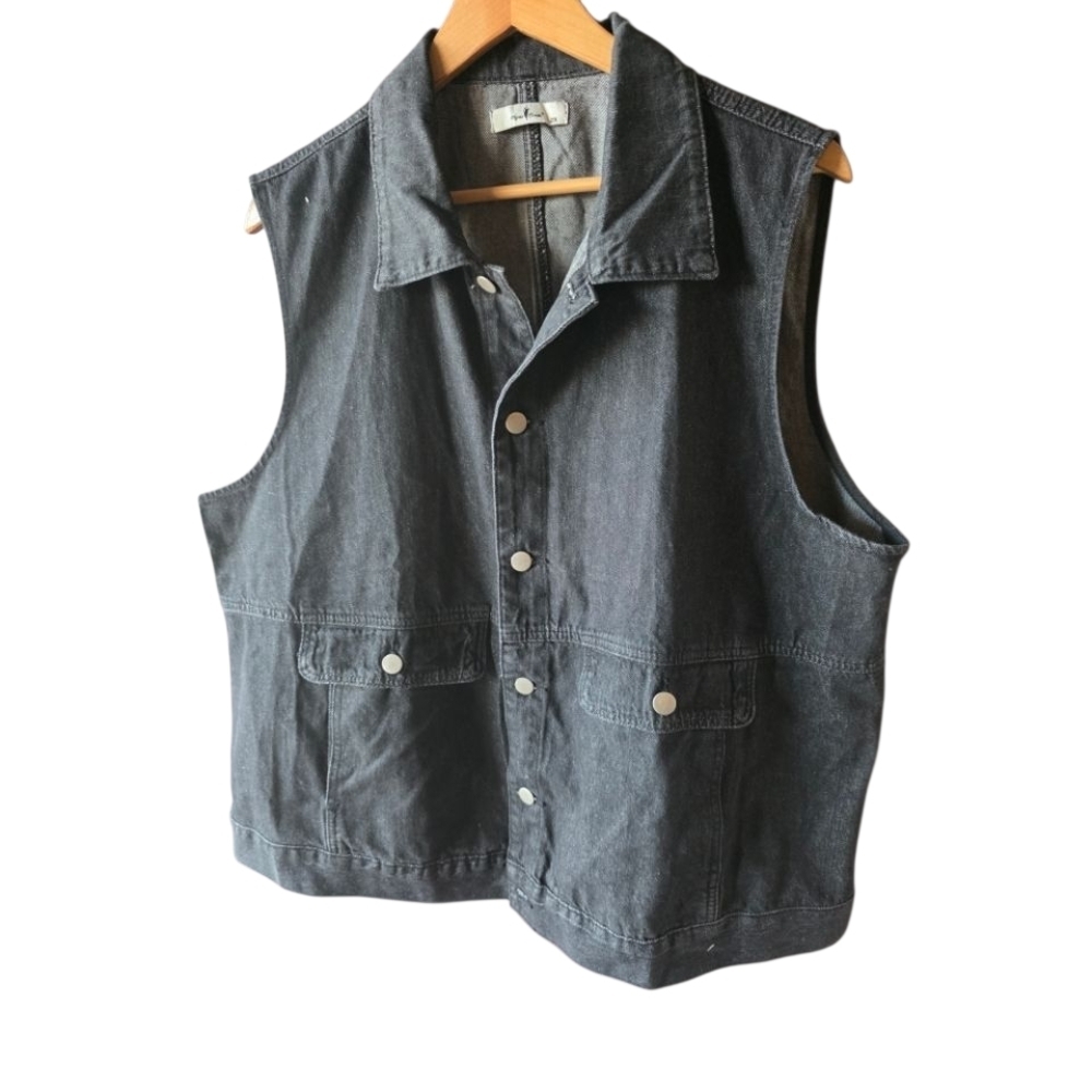 Agnes Orinda Black Denim Sleeveless Vest Plus Size 2X Casual Classic Practical